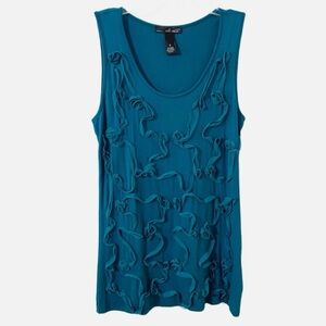 Willi Smith Sleeveless Scoop Neck Tank Top Blouse Tulle Ribbon Design on Front